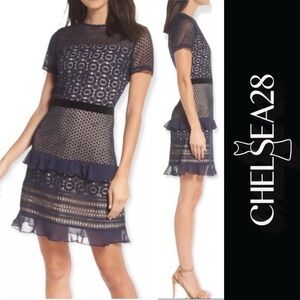 Chelsea28 Navy and Black Lace Mini Dress Sz. S